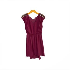 Everly Burgundy Studded Shoulders Mini Dress